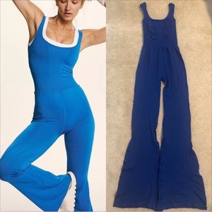 Free People Good Karma Flared Onesie In Blue Indigo. NWOT! Sz XS/S